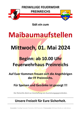 Plakat: Maibaumaufstellen FF Preinreichs