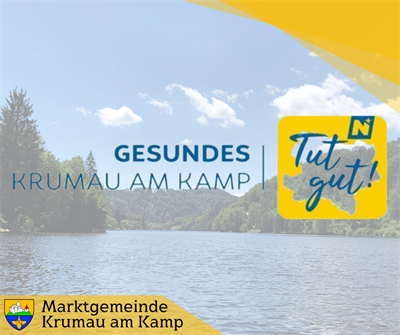 Foto vom Stausee Thurnberg mit Logo von Gesunde Gemeinde Krumau/Kamp